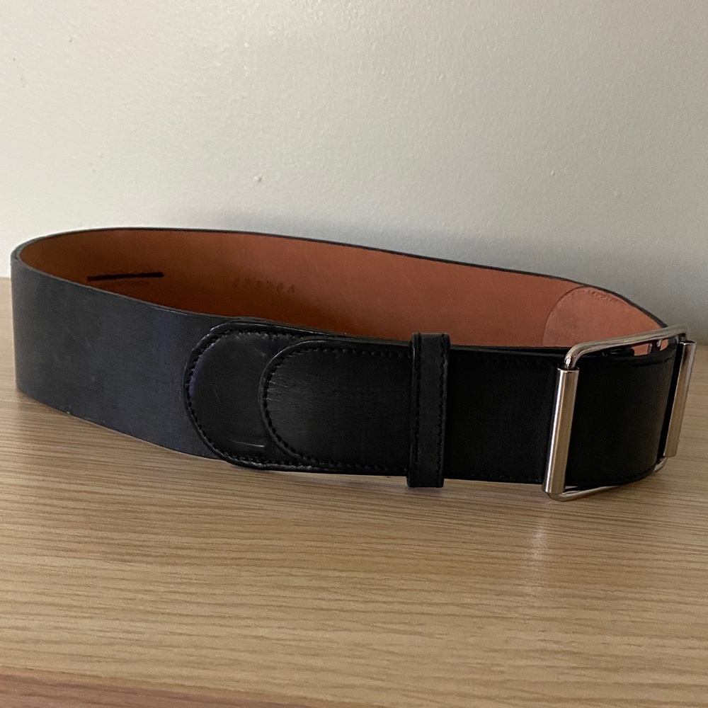 Martin + Osa Genuine Black Leather Wide Waist Belt - Minimalist Silver Buckle - Picture 7 of 10